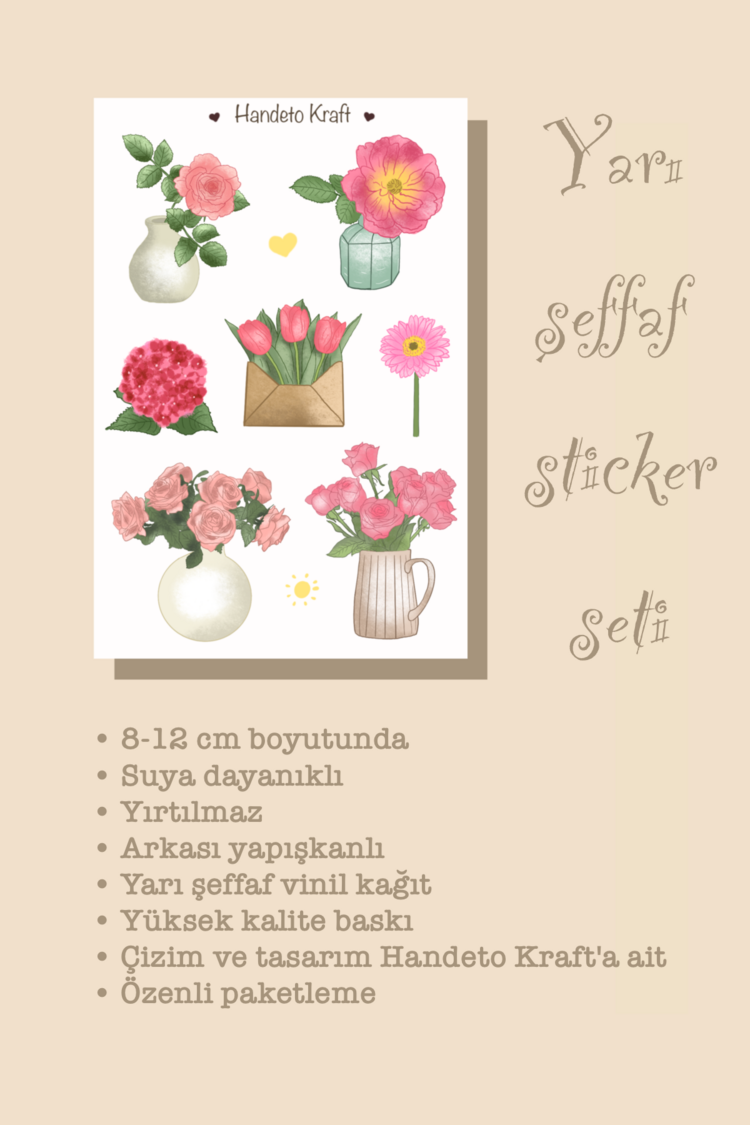Bitki Çoklu Sticker Seti, 4lü sticker, Yarı şeffaf sticker, 8x12 cm, çıkartma, kola