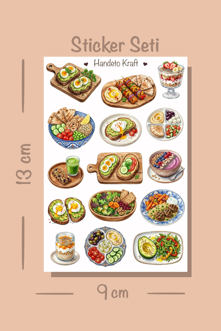 8'lü Sağlıklı Yemekler ve Diyet Sticker Seti, Planner Etiket, Çıkartma, Ajanda Sticker