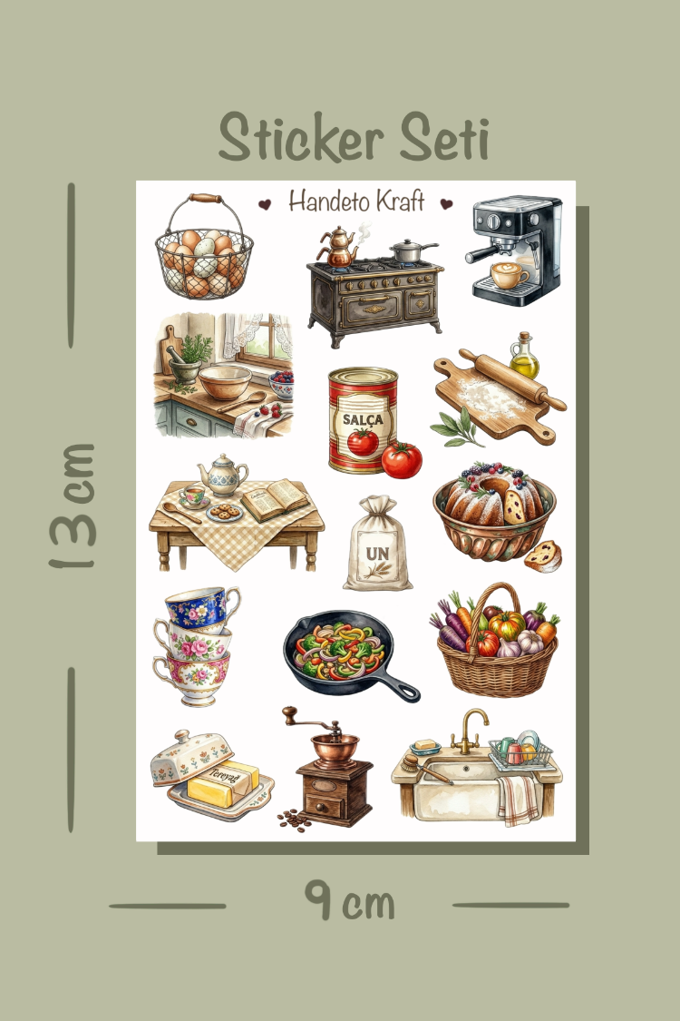 4'lü Mutfak Sticker Seti, Planner Etiket, Çıkartma, Ajanda Sticker, Journal Sticker