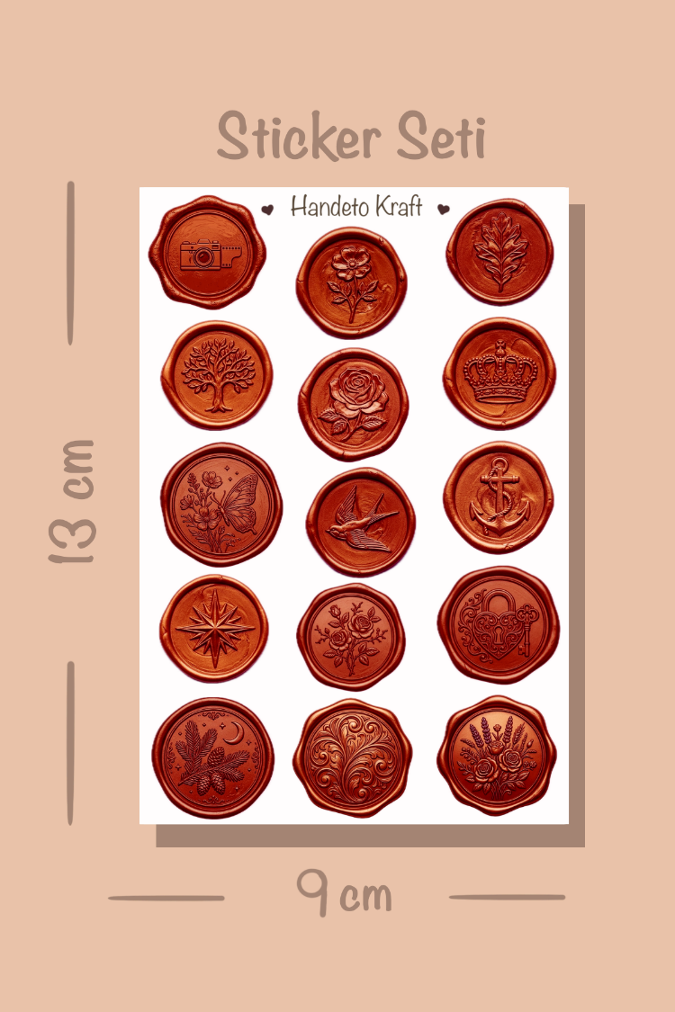 4'lü Mum Mühür Görünümlü Bordo Gold Desen Sticker Seti Bullet Journal Scrapbook Paketleme