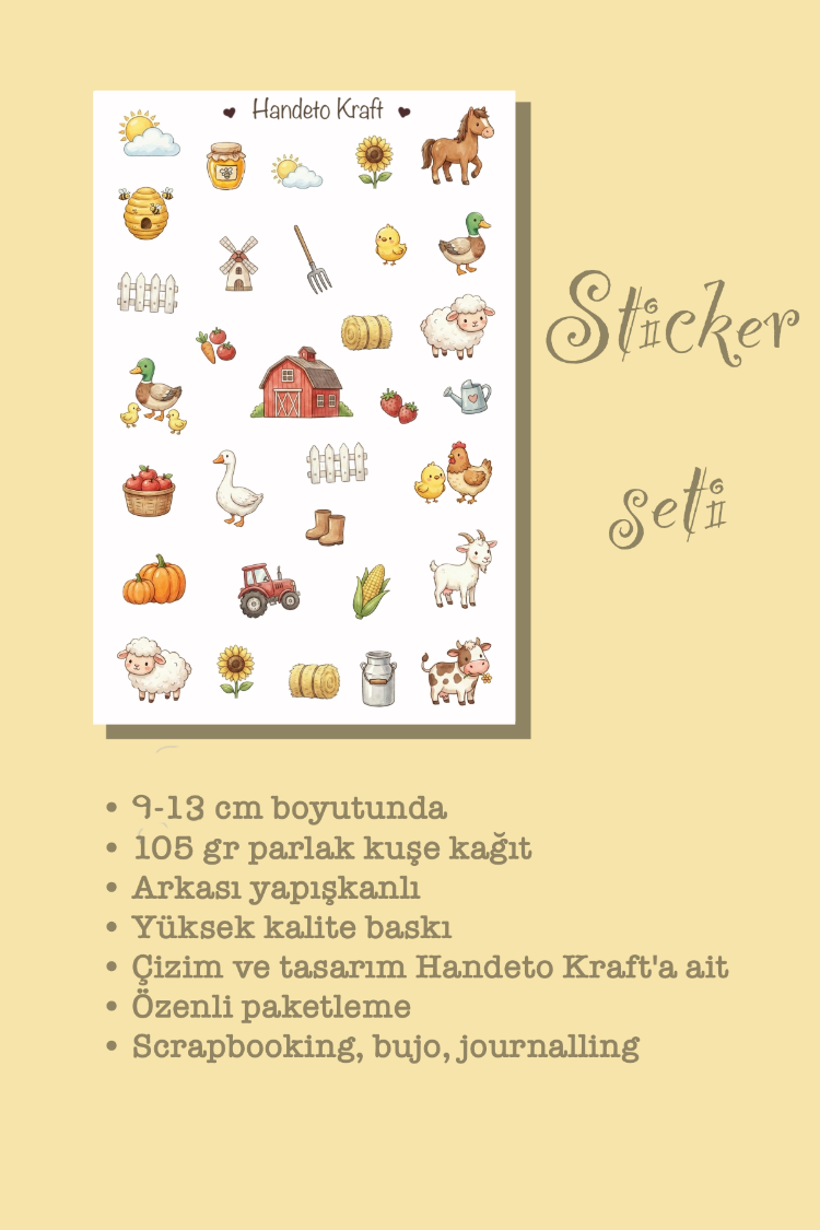 Çiftlik Temalı Sticker Seti Çıkartma Scrapbook Bullet Journal Etiket Ajanda