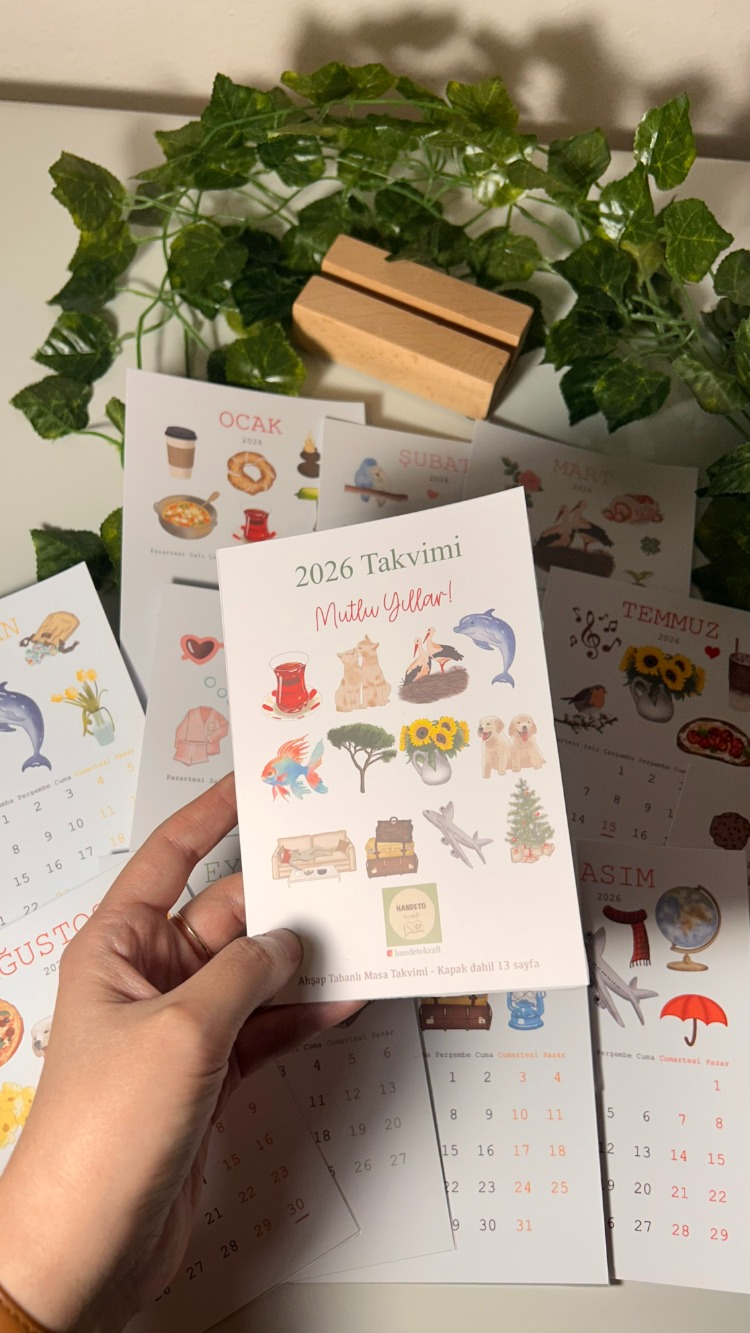 2026 renkli masa takvimi ahşap tabanlı masa takvimi