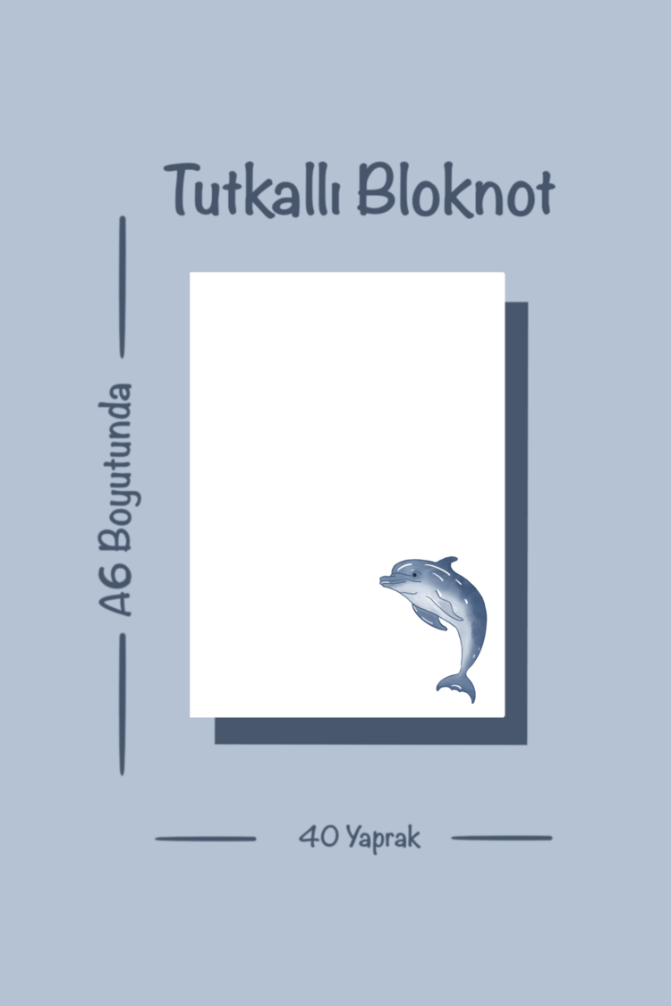 Yunus Balığı Temalı Notepad Çek Kopar Defter, Tutkallı Bloknot, A6, Çizgisiz Defter