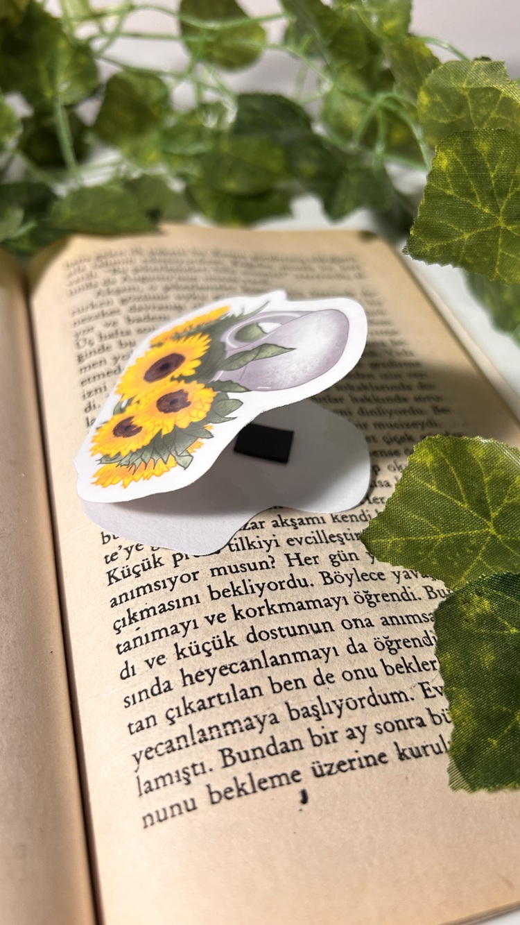 Saksıda ayçiçeği temalı mıknatıslı kitap ayracı