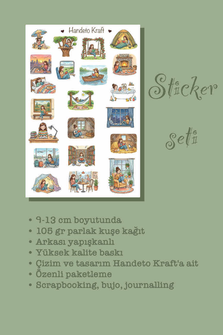 Kitap Okuma Temalı Sticker Seti Çıkartma Scrapbook Bullet Journal Etiket Ajanda