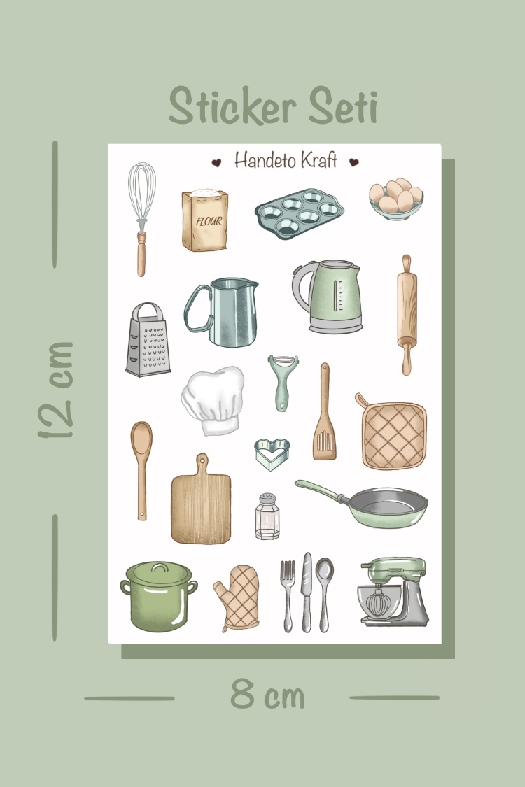 4'lü Mutfak ve Temizlik Sticker Seti, Planner Etiket, Çıkartma, Çoklu Sticker, Journal Sticker
