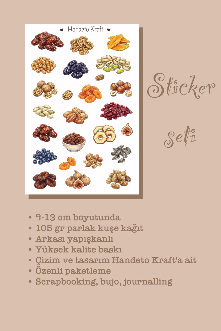 Kurumeyve ve Kuruyemiş Temalı Sticker Seti Çıkartma Scrapbook Bullet Journal