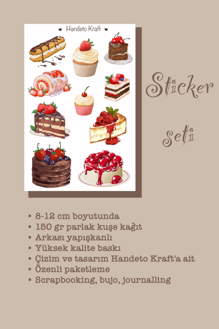 Yemek ve tatlı Çoklu Sticker Seti, 4lü sticker, 8x12 cm, çıkartma, kolaj, etiket