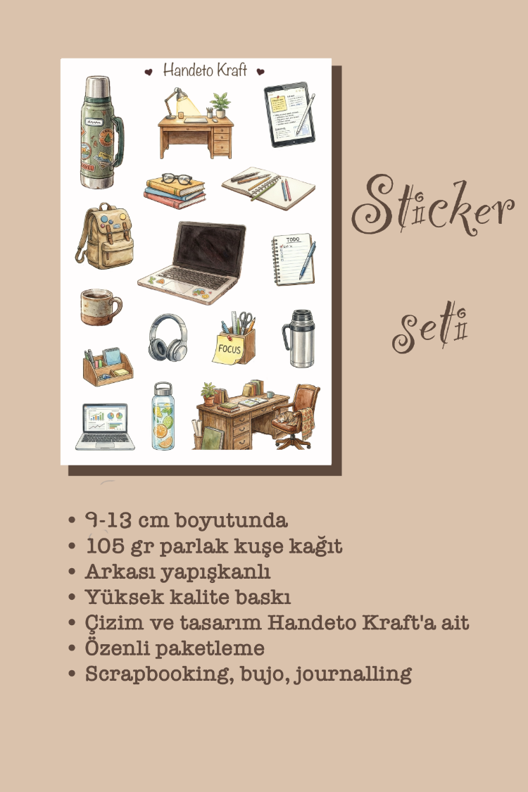 Ofis ve Ders Temalı Sticker Seti Çıkartma Scrapbook Bullet Journal