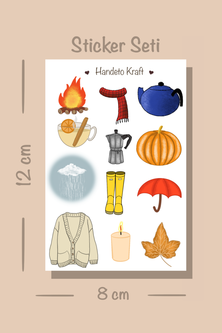 Mevsim temalı 4lü Çoklu Sticker Seti, 8x12 cm, çıkartma, bullet journal, scrapbook, etiket