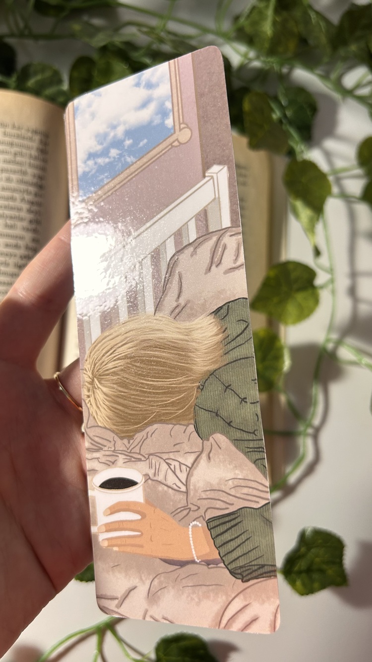 Uyku ve kahve temalı kitap ayracı