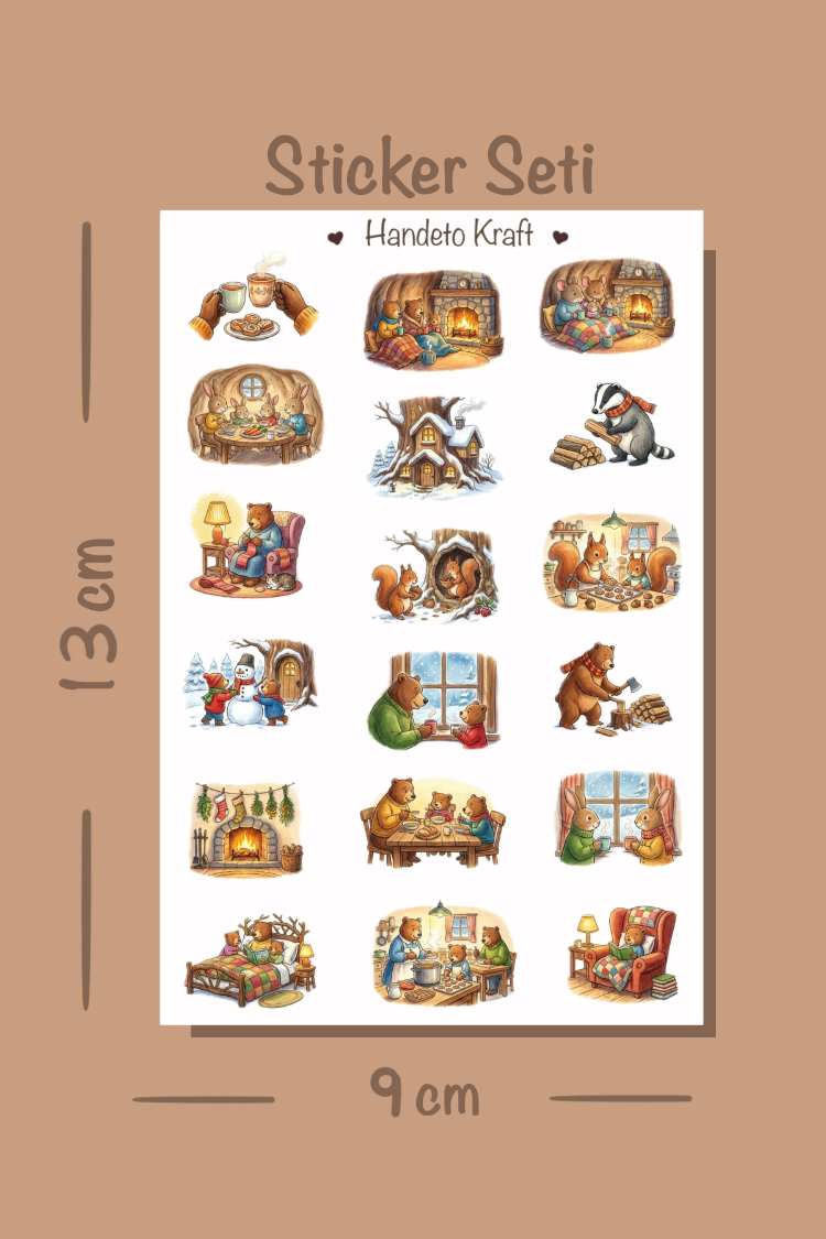 4'lü Cozy Animal Sticker Seti, Planner Etiket, Çıkartma, Çoklu Sticker, Journal Sticker