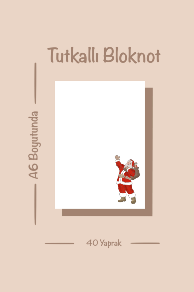Noel baba temalı notepad /Çek kopar not defteri, A6 boyutu, 40 sf., Tutkalla birleştirilmiştir.