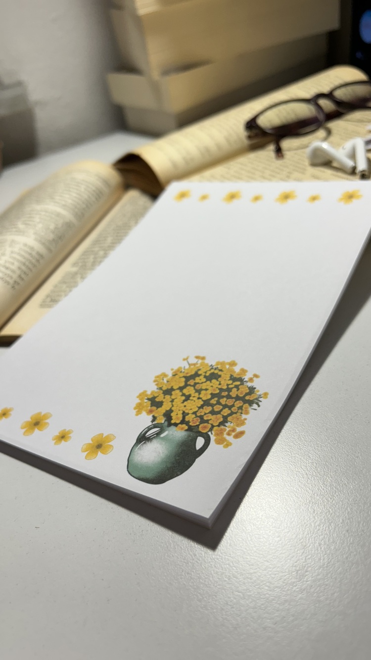 Sarı çiçek temalı notepad /Çek kopar not defteri