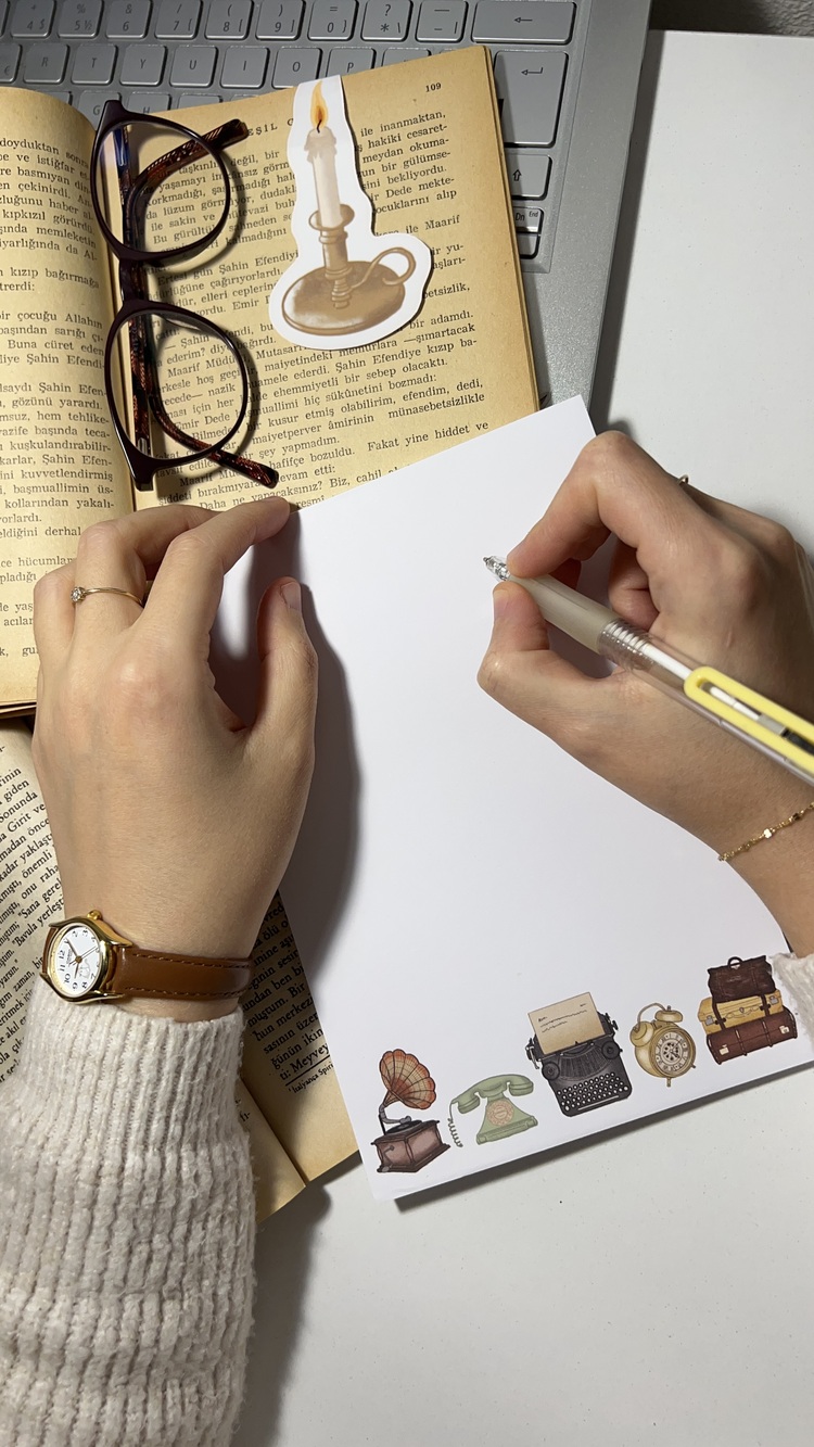 Vintage Temalı Notepad Çek Kopar Defter, Tutkallı Bloknot, A5, Çizgisiz Defter