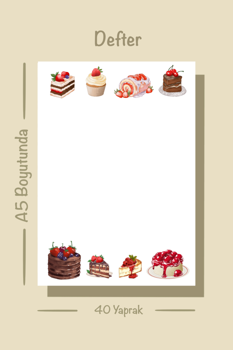 Tatlı / pasta temalı notepad /Çek kopar not defteri