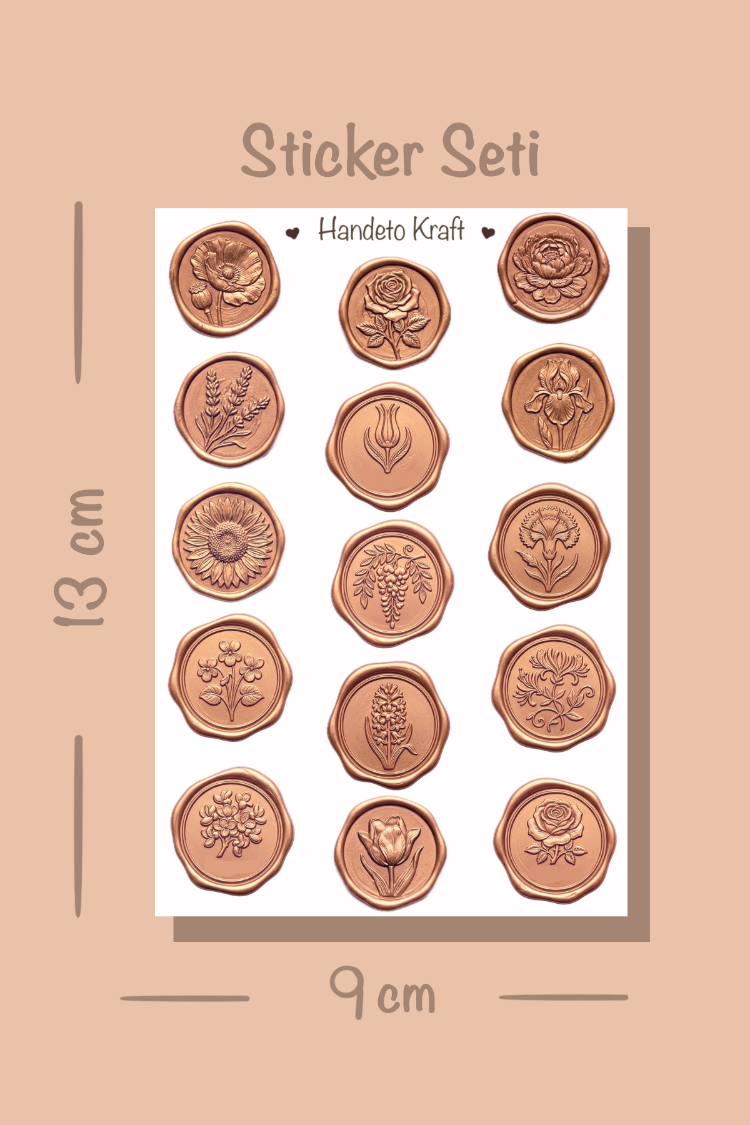 4'lü Mum Mühür Görünümlü Rose Gold Desen Sticker Seti Bullet Journal Scrapbook Paketleme