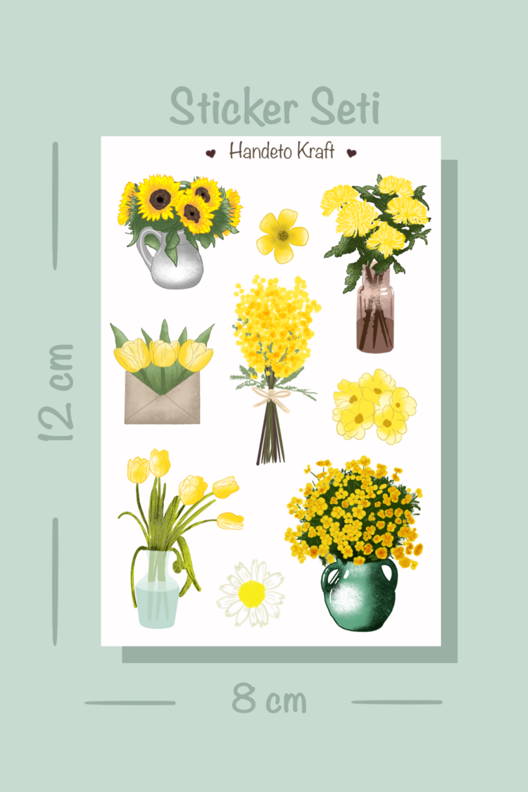 Çiçek temalı 4lü Çoklu Sticker Seti, 8x12 cm, çıkartma, bullet journal, scrapbook, etiket