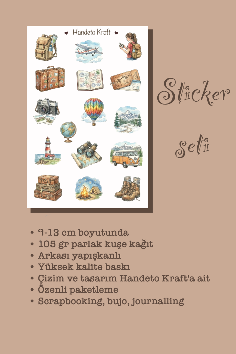 Kamp ve Seyahat Temalı Sticker Seti Çıkartma Scrapbook Bullet Journal Etiket Ajanda