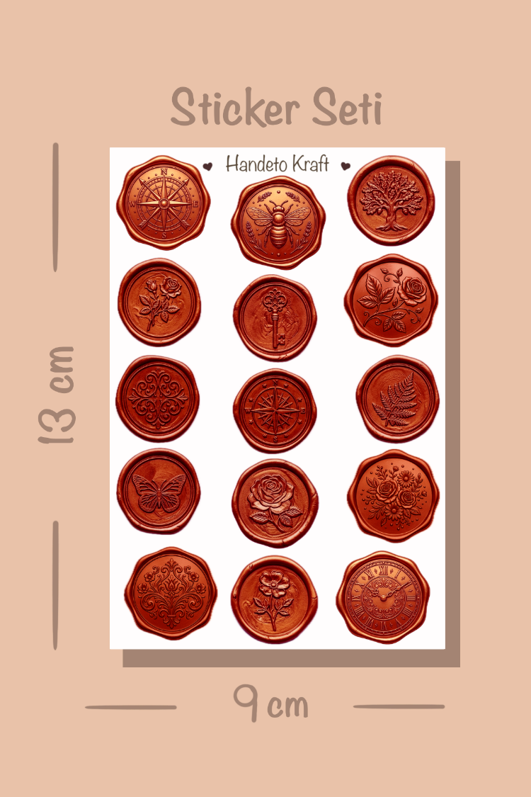 4'lü Mum Mühür Görünümlü Bordo Gold Desen Sticker Seti Bullet Journal Scrapbook Paketleme