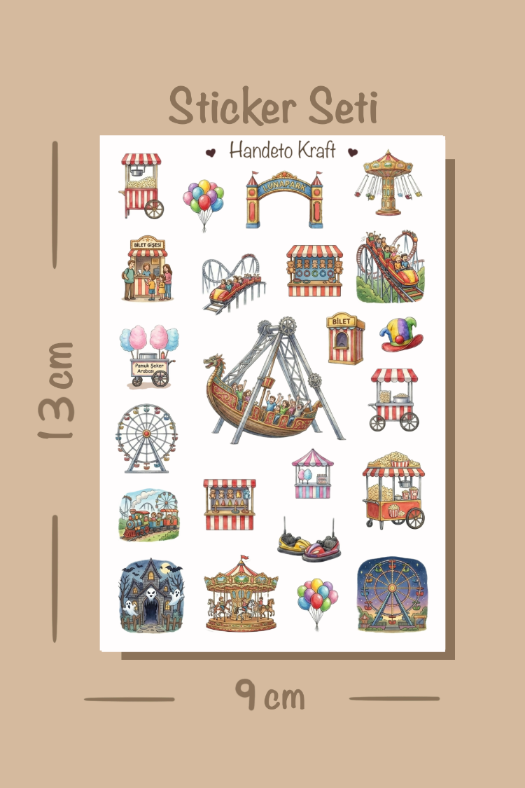 Lunapark Temalı Sticker Seti Çıkartma Scrapbook Bullet Journal Etiket Ajanda
