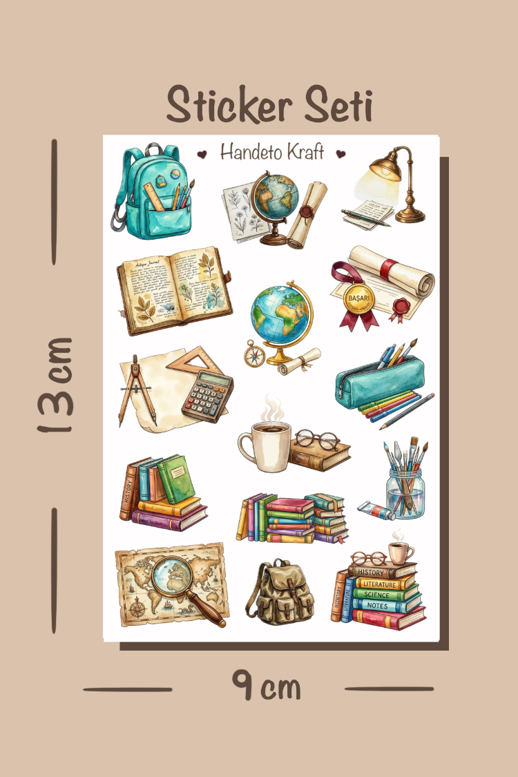 4'lü Vintage Ders Çalışma Sticker Seti, Planner Etiket, Çıkartma