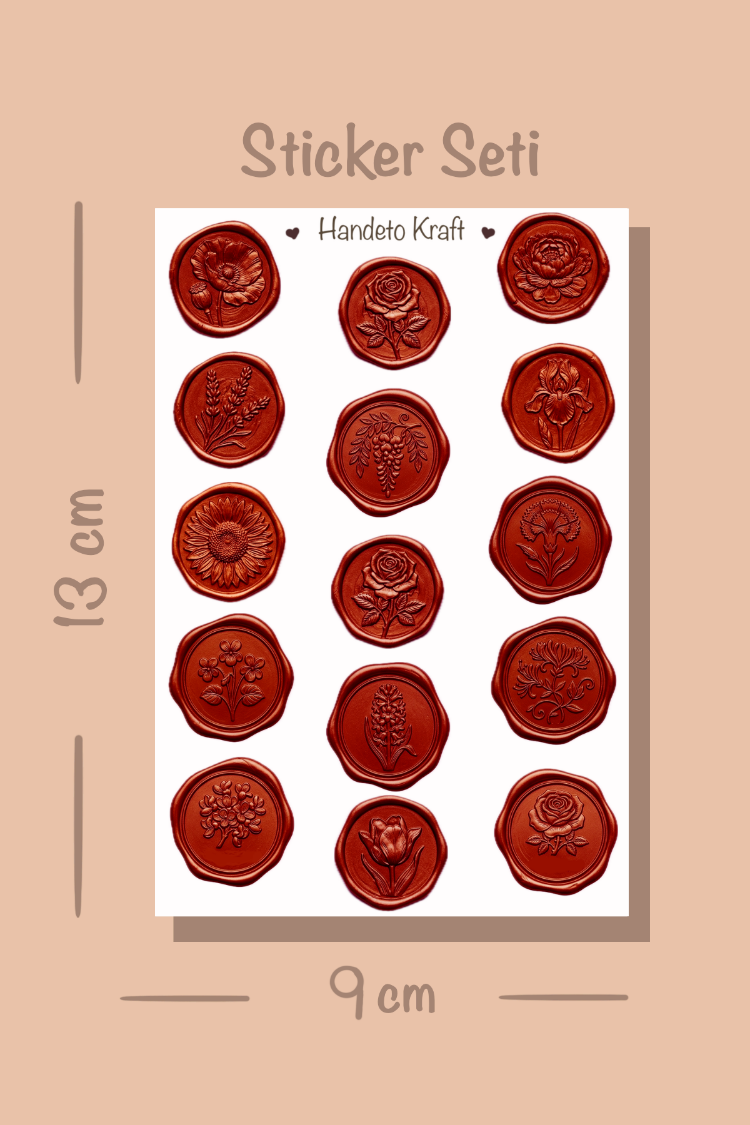 4'lü Mum Mühür Görünümlü Bordo Gold Desen Sticker Seti Bullet Journal Scrapbook Paketleme