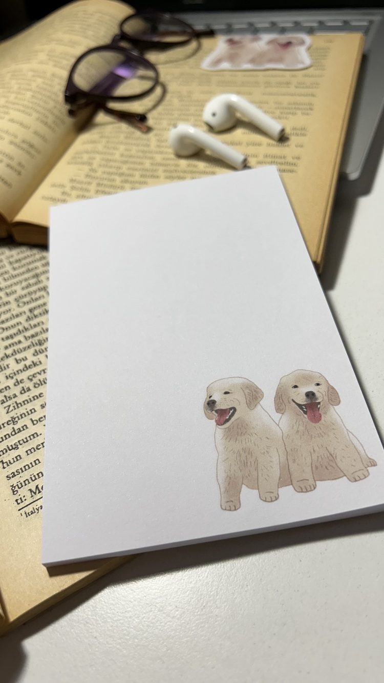 Köpek temalı notepad /Çek kopar not defteri, A6 boyutu, 40 sf., Tutkalla birleştirilmiştir.