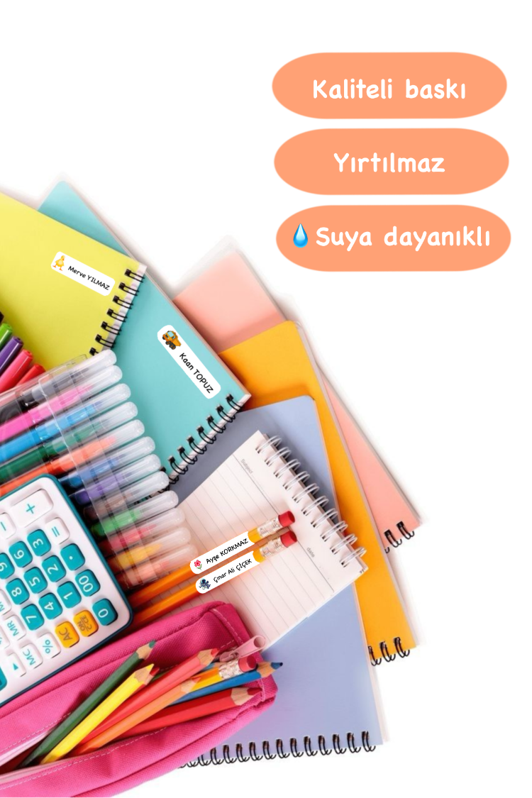 72 Adet Safari Temalı Kişiye Özel Okul Etiketi İsim Yazılabilen Etiket Kalem Defter Etiket