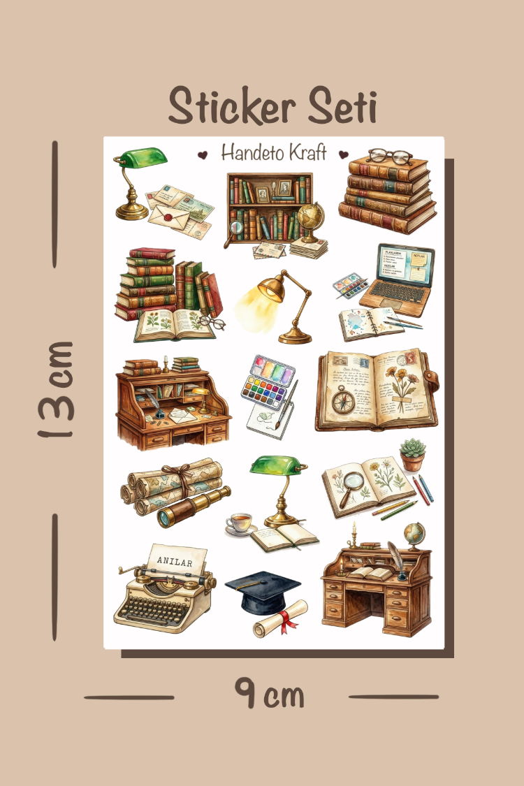 4'lü Vintage Ders Çalışma Sticker Seti, Planner Etiket, Çıkartma