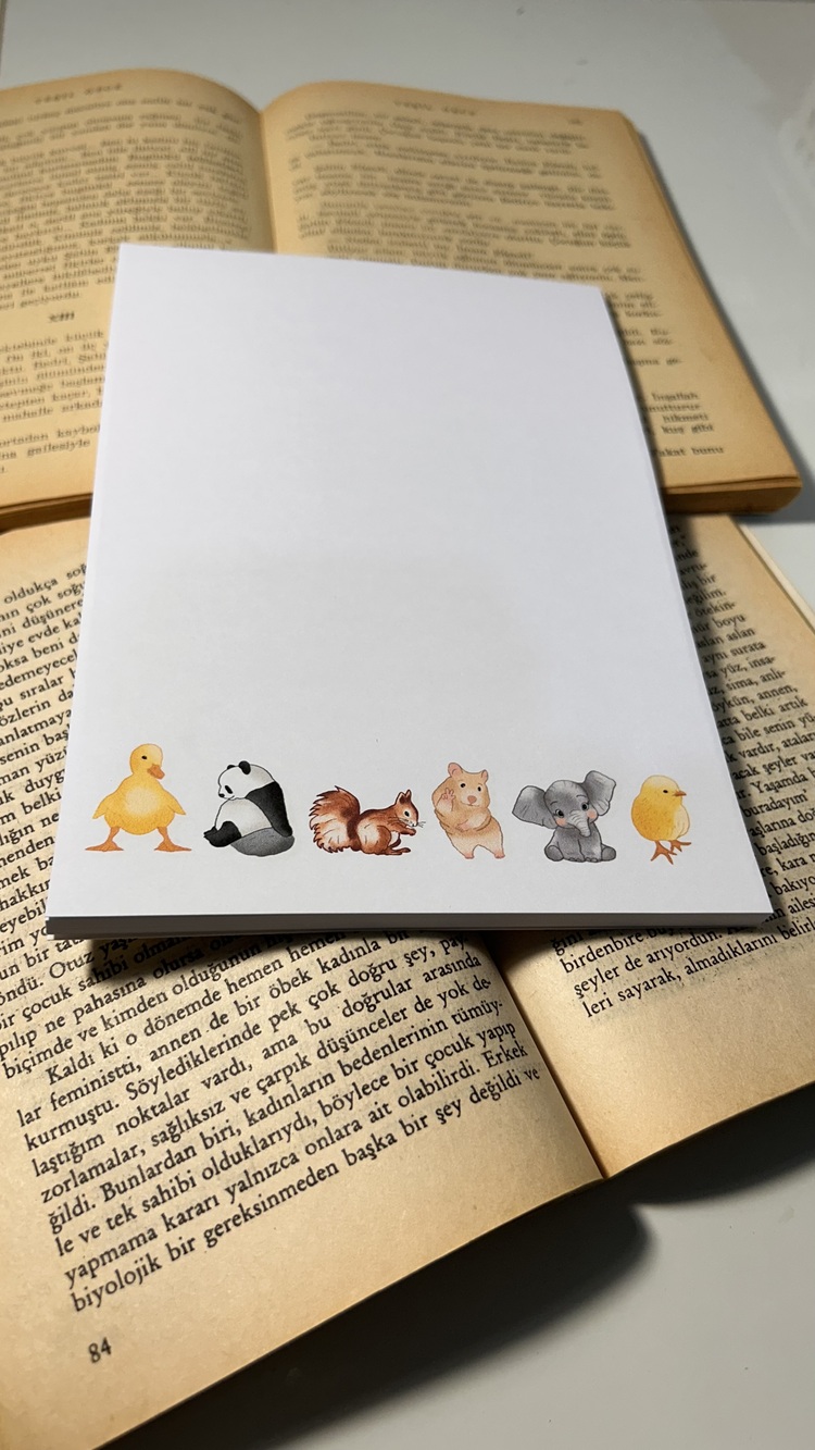 Sevimli Hayvanlar Notepad Çek Kopar Defter, Tutkallı Bloknot, A5, Çizgisiz Defter