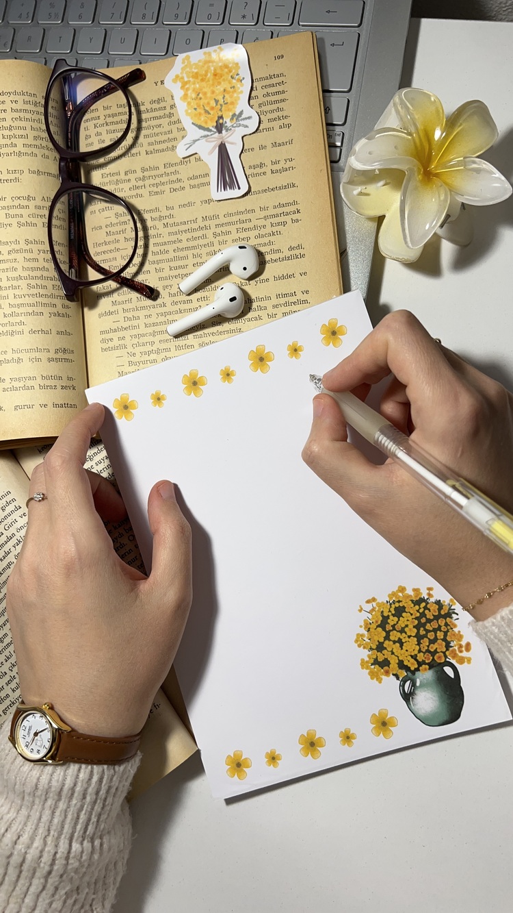 Sarı çiçek temalı notepad /Çek kopar not defteri