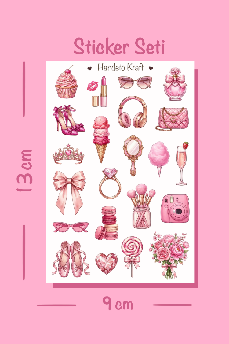 4'lü Pink Aesthetic Sticker Seti, Planner Etiket, Çıkartma, Çoklu Sticker, Journal Sticker