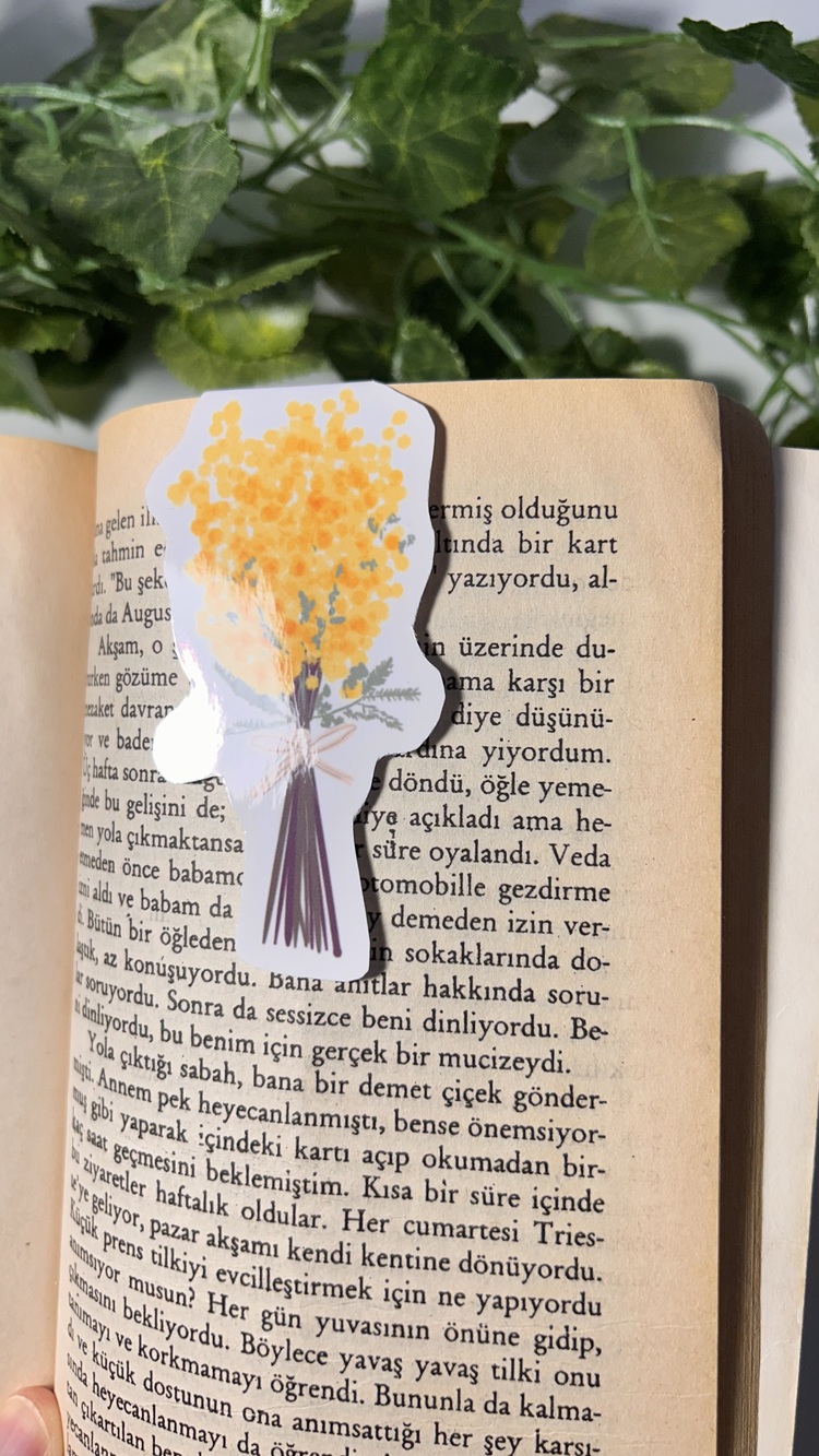Mimoza temalı mıknatıslı kitap ayracı