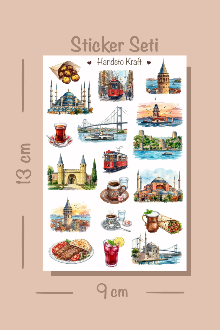 4'lü İstanbul Temalı Sticker Seti, Planner Etiket, Çıkartma, Çoklu Sticker, Journal Sticker