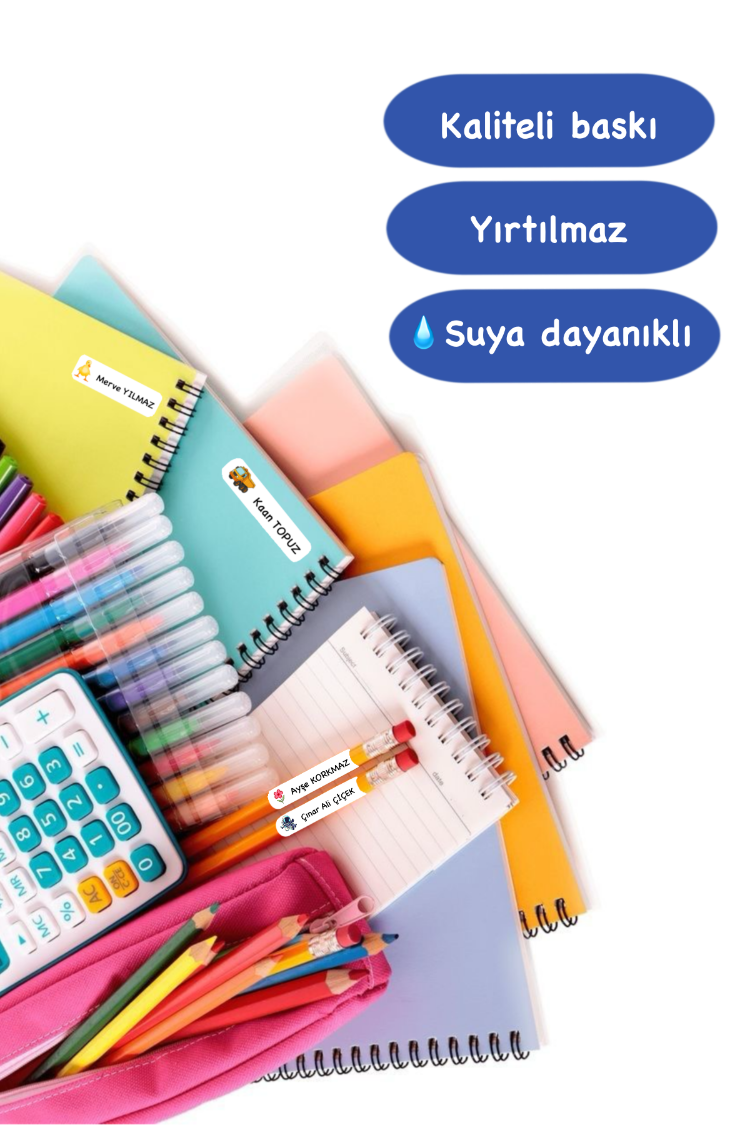 72 Adet Araba Temalı Kişiye Özel Okul Etiketi İsim Yazılabilen Etiket Kalem Defter Etiket