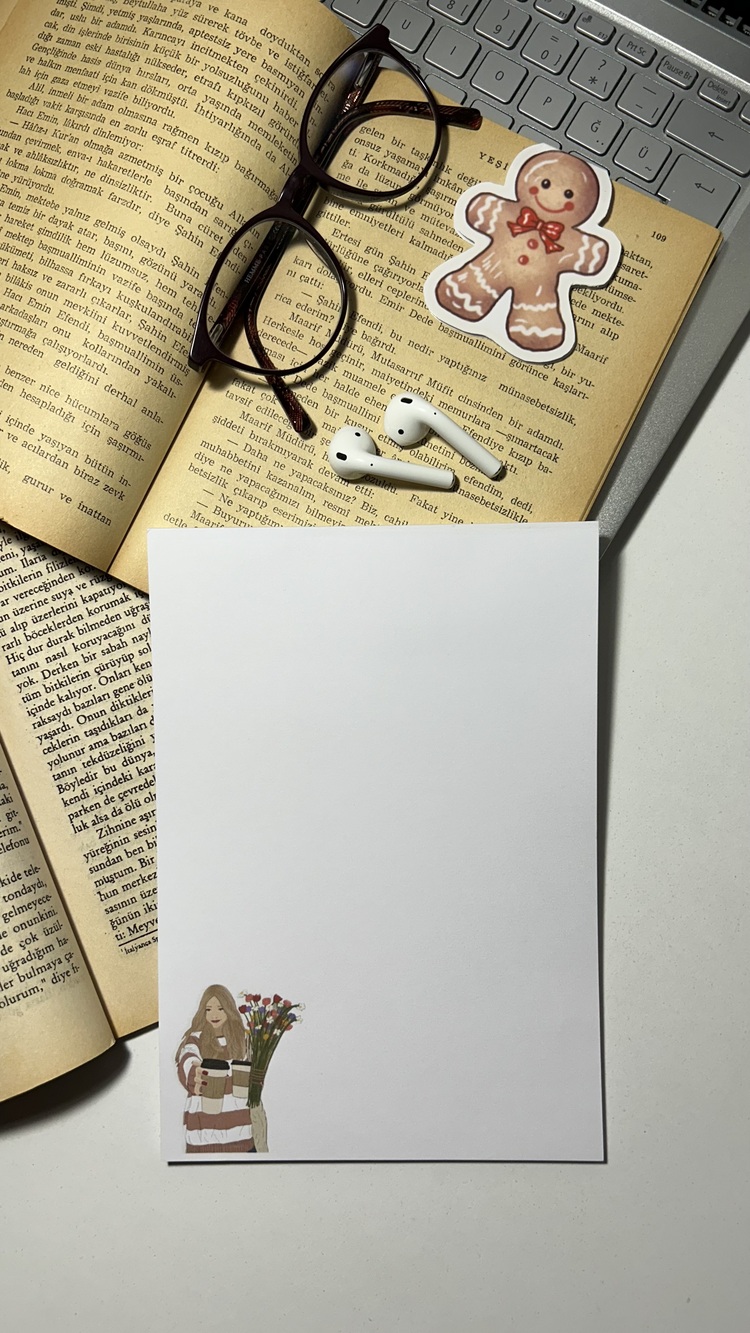 Kahve ve çiçek temalı notepad/memopad