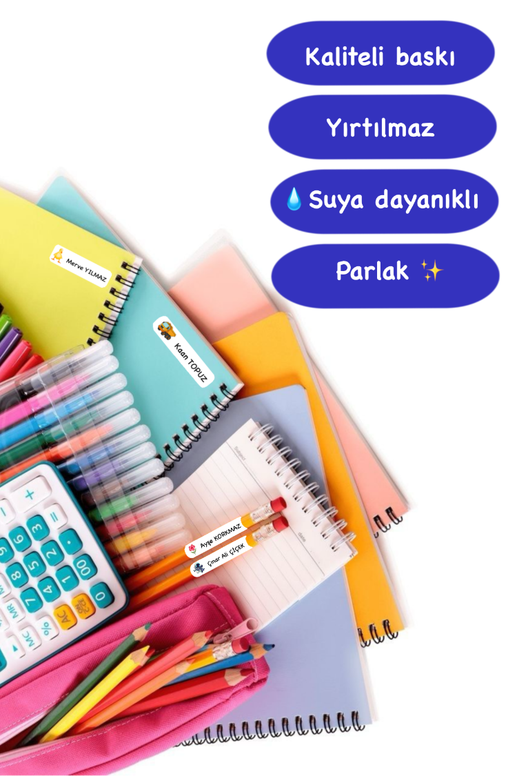 72 Adet Uzay Temalı Kişiye Özel Okul Etiketi İsim Yazılabilen Etiket Kalem Defter Etiket
