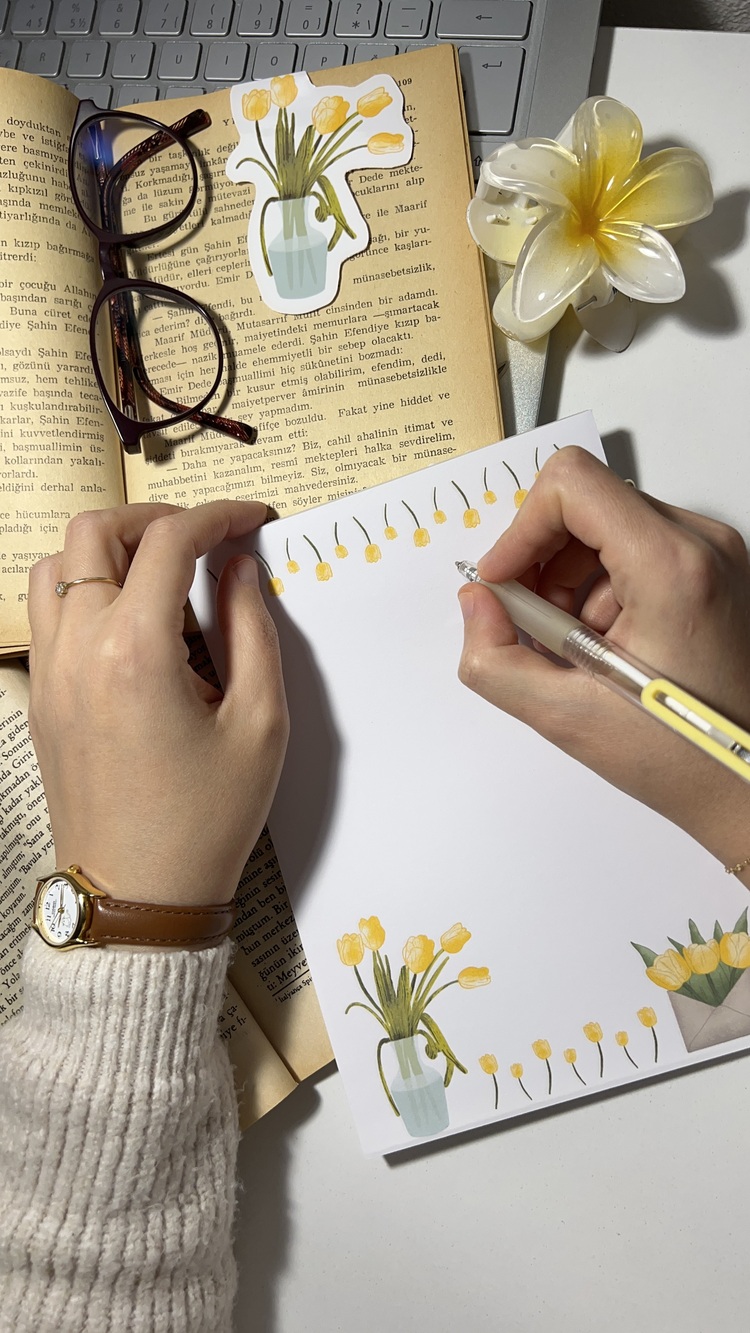 Sarı lale temalı notepad /Çek kopar not defteri
