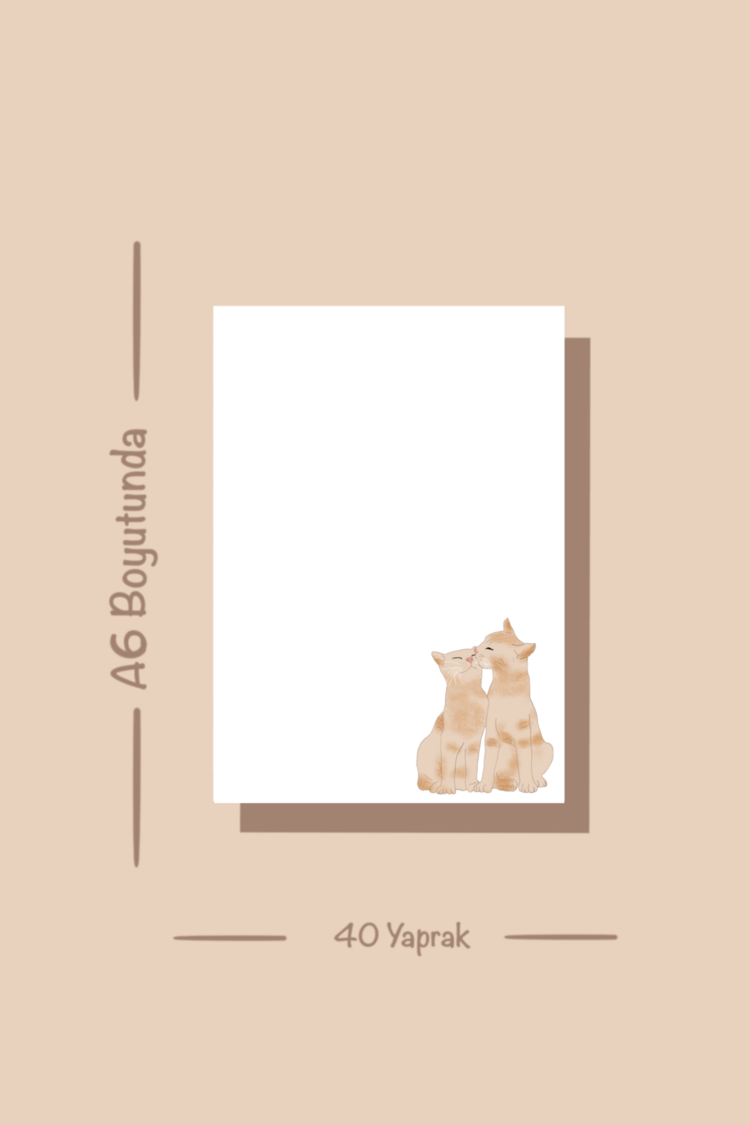 Kedi temalı notepad /Çek kopar not defteri, A6 boyutu, 40 sf., Tutkalla birleştirilmiştir.