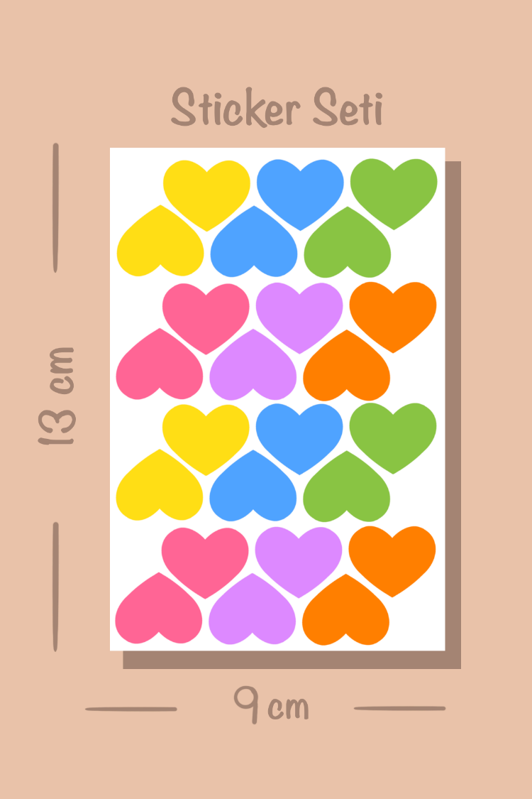 72 Adet Renkli Kalpli Sticker Seti Kalp Etiket Çıkartma Scrapbook Renkli Kalp Sticker
