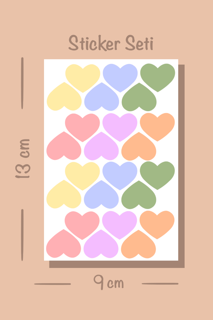 72 Adet Renkli Kalpli Sticker Seti Kalp Etiket Çıkartma Scrapbook Renkli Kalp Sticker