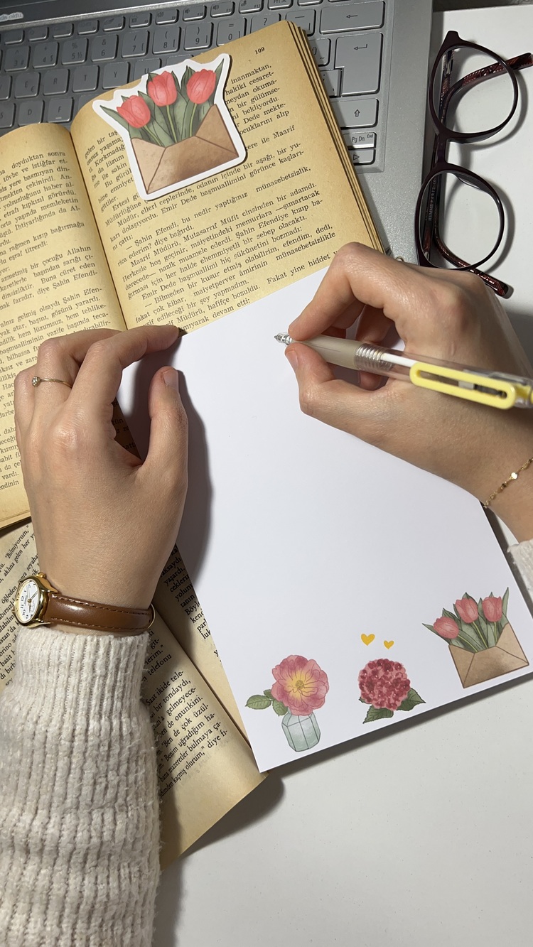 Pembe çiçek temalı notepad /Çek kopar not defteri