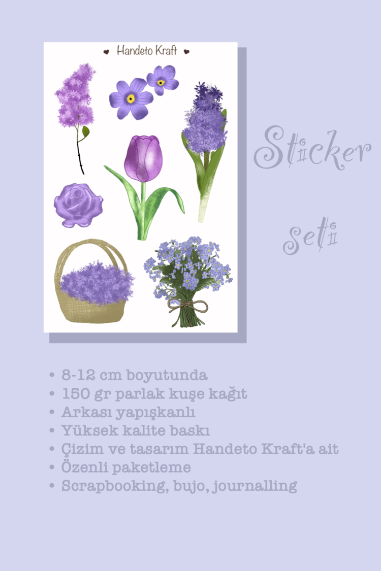 Mor çiçek temalı sticker seti