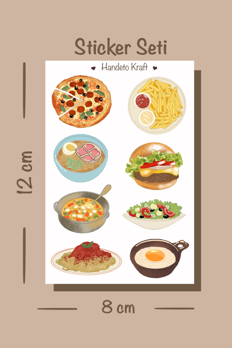 Yiyecek temalı 4lü Çoklu Sticker Seti, 8x12 cm, çıkartma, bullet journal, scrapbook, etiket