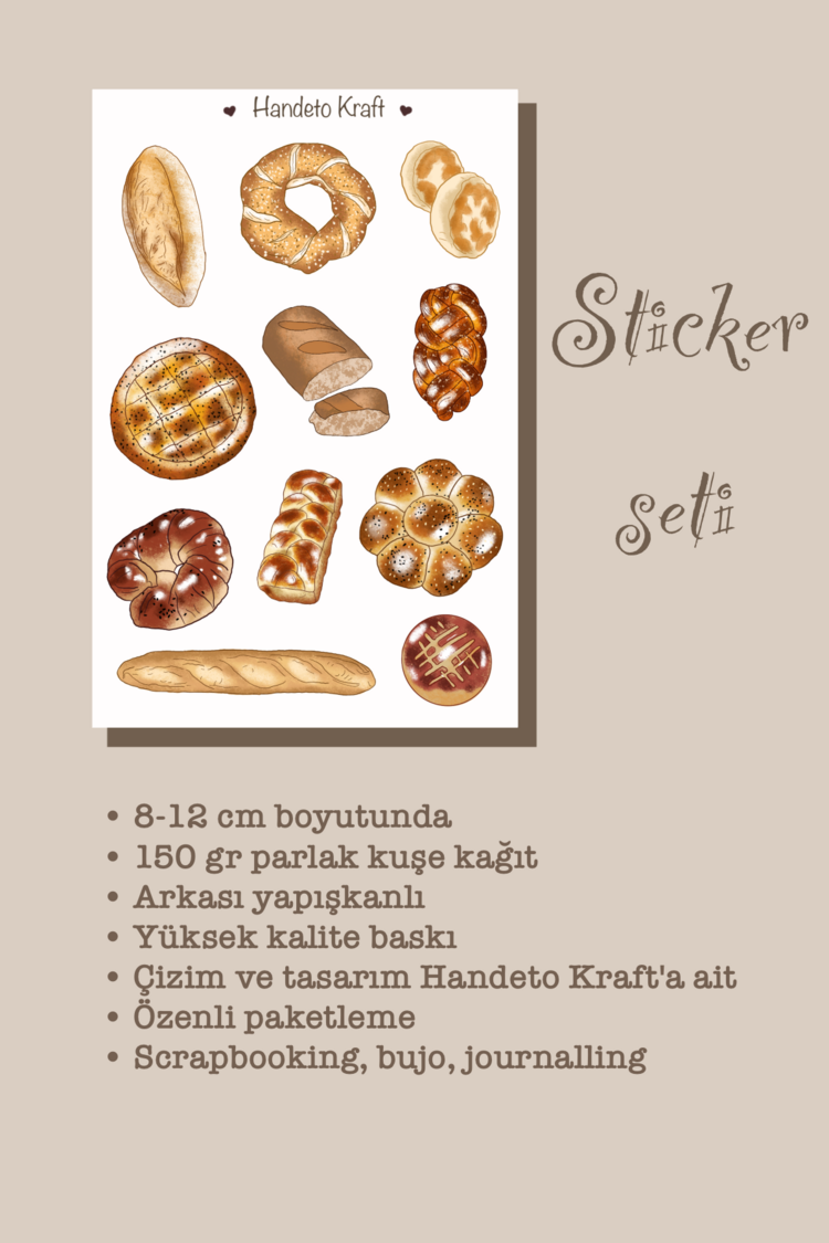 Ekmek sticker seti 8x12 cm, çıkartma, etiket