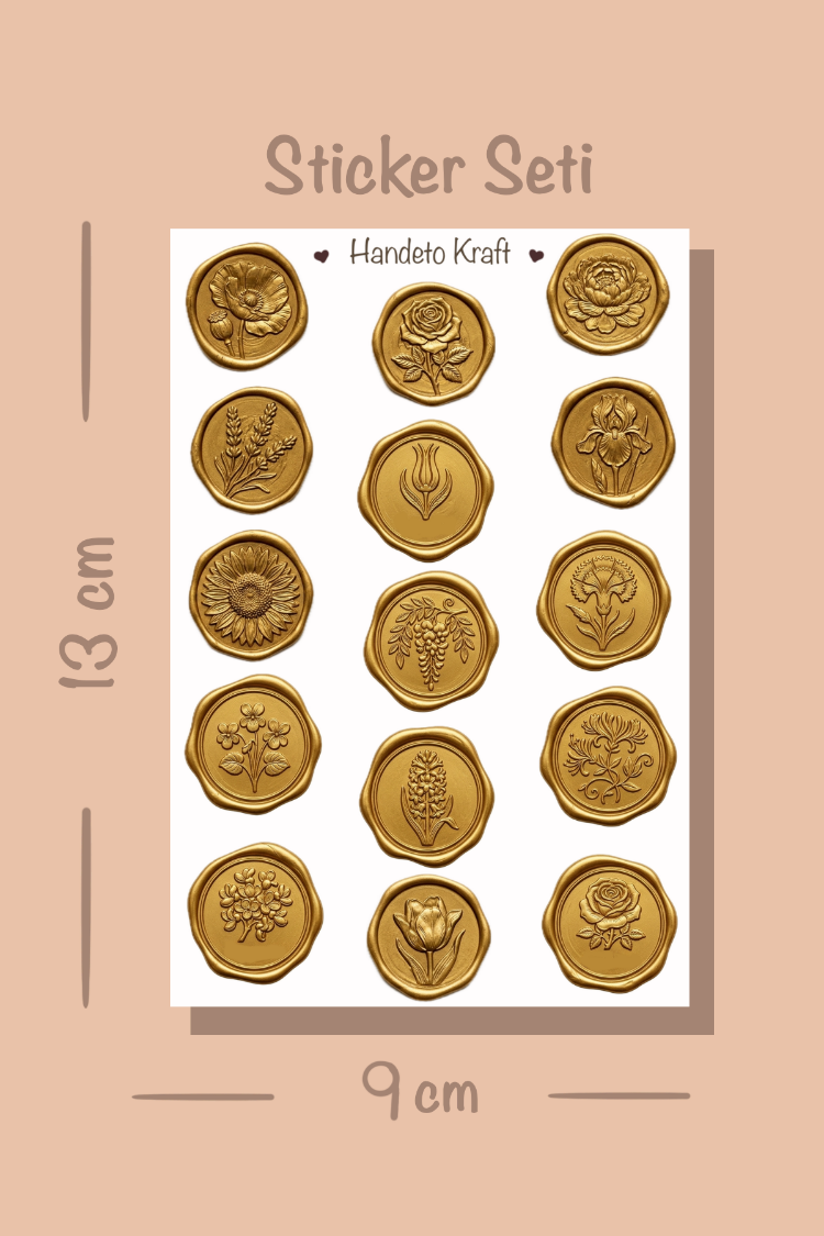 4'lü Mum Mühür Görünümlü Gold Desen Sticker Seti Bullet Journal Scrapbook Paketleme Davetiye