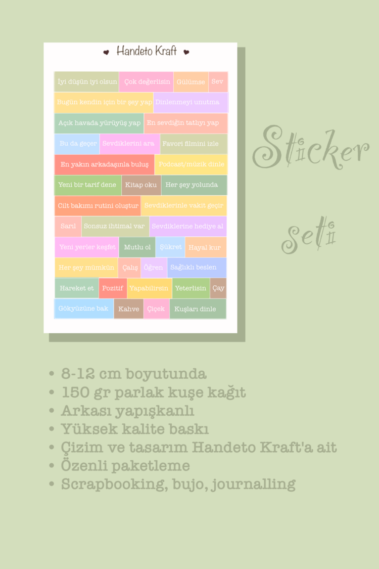 Olumlama temalı Sticker Seti, 8x12 cm, çıkartma, bullet journal, scrapbook, kolaj, etiket