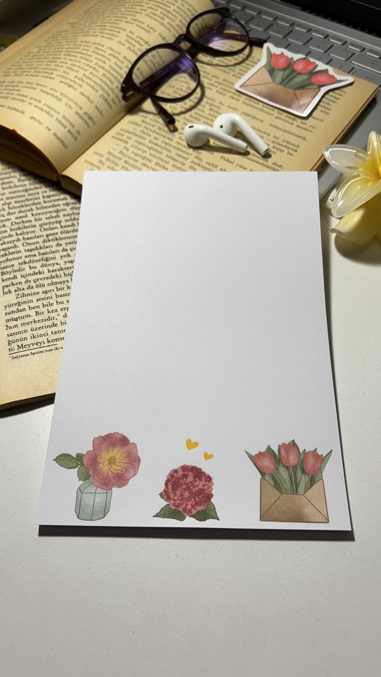 Pembe çiçek temalı notepad /Çek kopar not defteri