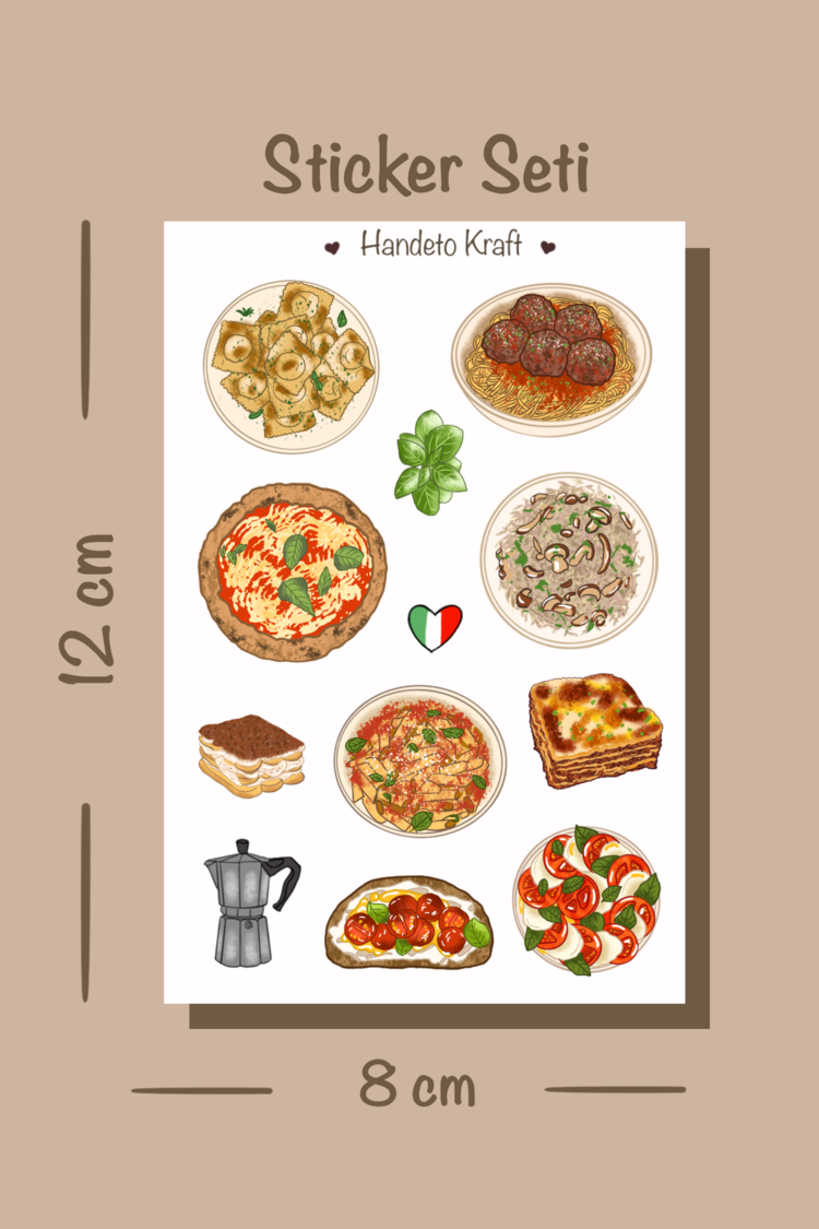 İtalyan yemekleri sticker seti, 8x12 cm, çıkartma,